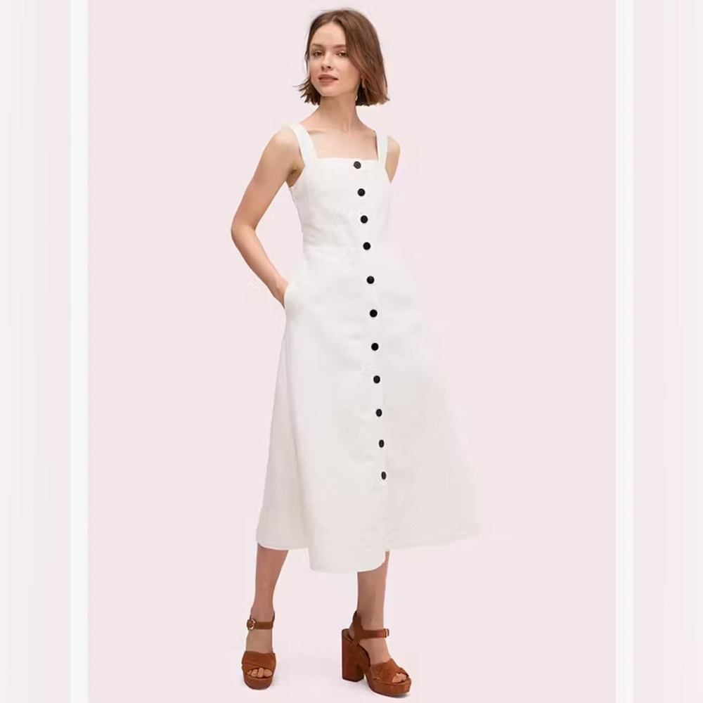 kate spade White Midi Dress with Black Buttons